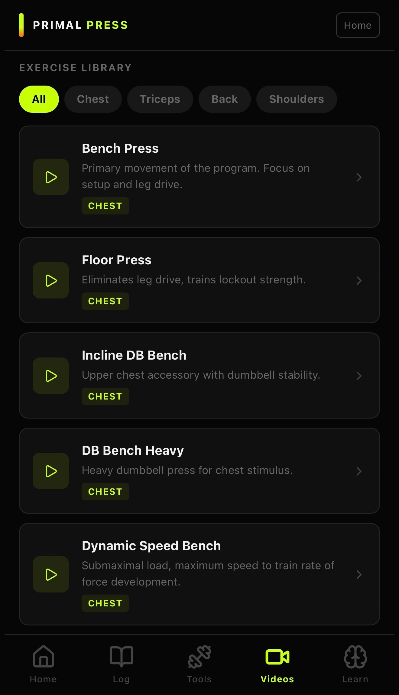 Exercise demo videos